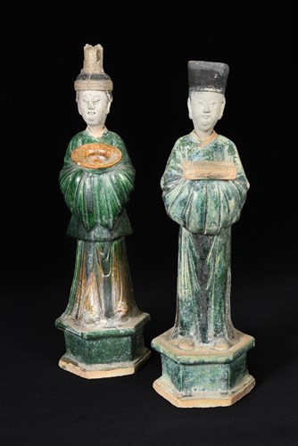 Lot 53 - A pair of Ming dynasty attendants