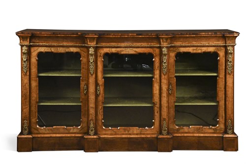 Lot 391 - A mid-Victorian burr walnut and inlaid breakfront credenza