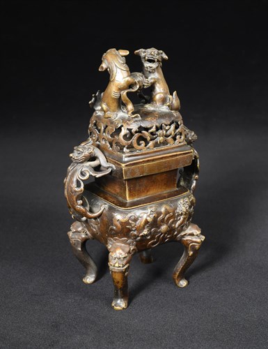 Lot 28 - A Chinese square bronze censer, late Ming dynasty