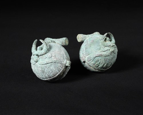 Lot 21 - A pair of bronze bells, Dongson culture, Cambodia or Vietnam,  circa first millenium BC