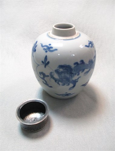 Lot 154 - A Kangxi silver capped ovoid jar