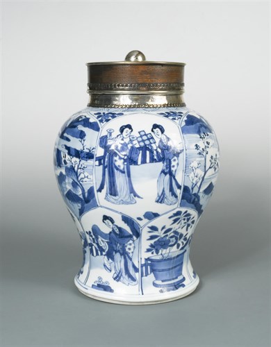 Lot 169 - A silver mounted Kangxi baluster jar with wood cover