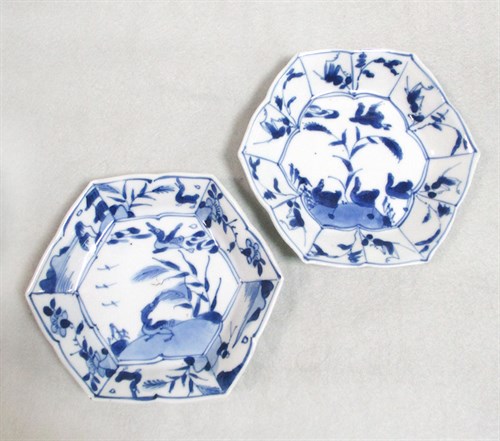Lot 176 - Two Kangxi hexagonal tea bowls and saucers