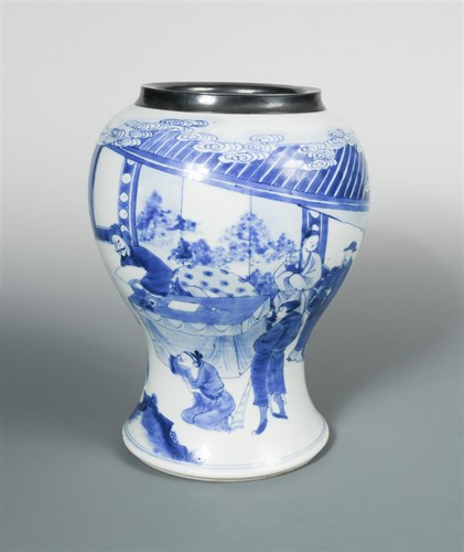 Lot 179 - A silver rimmed Kangxi style baluster jar
