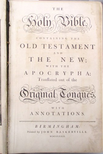 Lot 58 - A Baskerville Bible, Birmingham 1772-71, folio,...