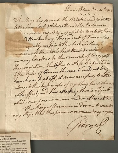 Lot 226 - King George III, holograph letter signed to...