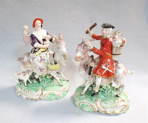 Lot 24 - A pair of Derby figures of the Welsh tailor and his wife, circa 1780-1800
