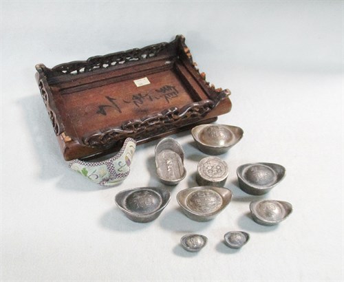 Lot 98 - A group of eight Chinese sychee white metal money ingots, Qing Dynasty and later