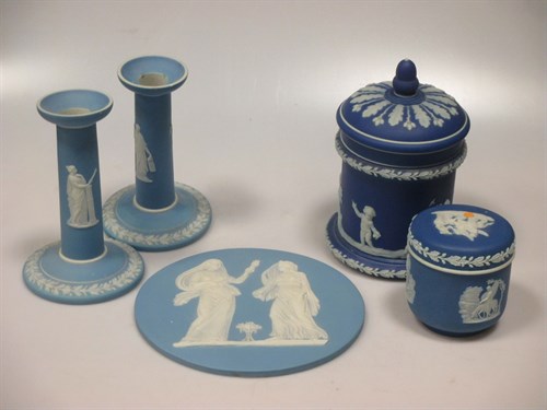Lot 42 - Items of Wedgwood blue jasperware to include a...