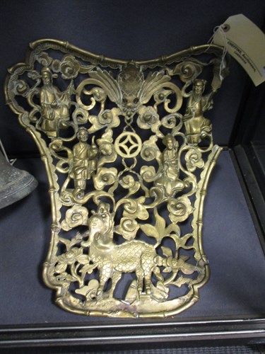 Lot 149 - A Chinese cast brass panel, some damage