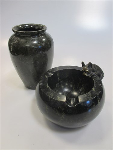 Lot 3 - A marble ashtray mounted with a bronze model...