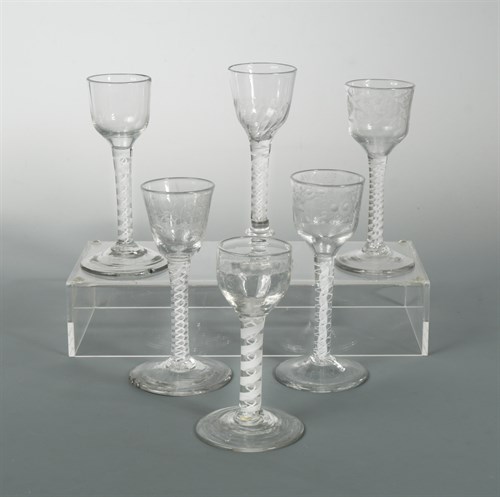 Lot 75 - Six George III air twist cordial or wine glasses