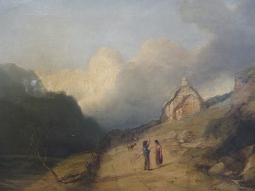 Lot 334 - An unsigned Victorian oil on canvas of figures...