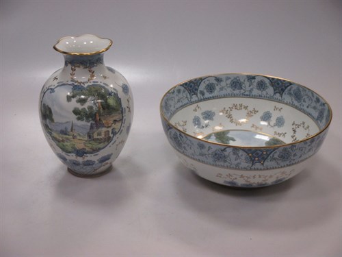 Lot 70 - A Royal Crown Derby vase and bowl painted with...