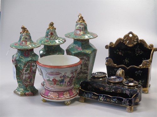Lot 123 - A garniture of Mason's vases, of tapering...