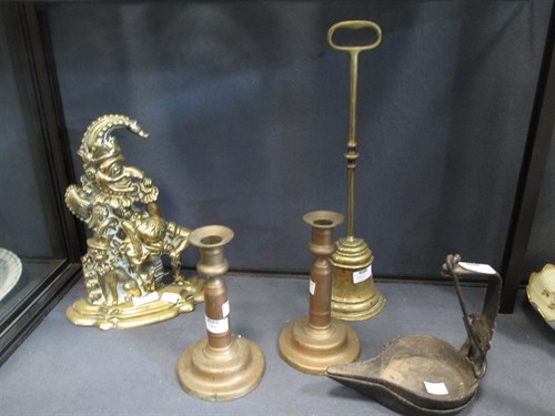 Lot 141 - A brass Mr. Punch doorstop, 11in high, another...
