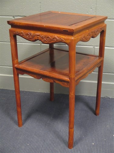 Lot 400 - A pair of modern Chinese hardwood elbow chairs,...
