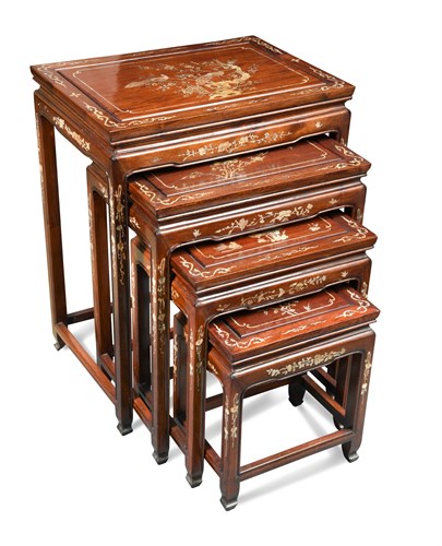 Lot 106 - A Chinese nest of four hardwood and mother of pearl tables