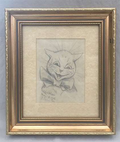 Lot 213 - Louis Wain (1860-1939), Smiling cat in bow tie,...