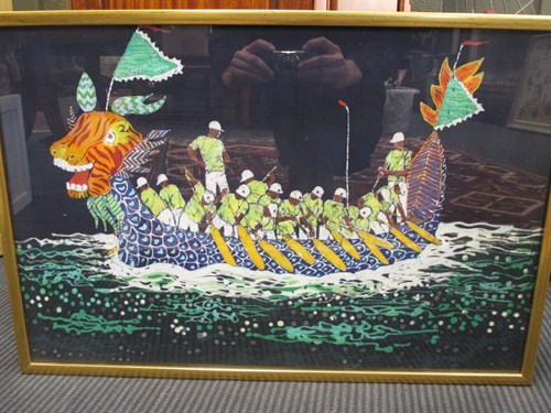 Lot 378 - Mishtu Austin, Dragon Boat Race, Batik 41cm/63cm