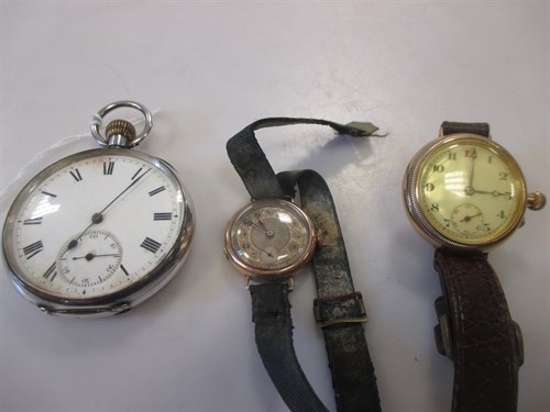 Lot 283 - An open faced silver pocket watch together...