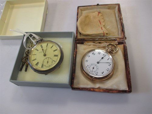 Lot 287 - A silver open faced pocket watch and a gold...