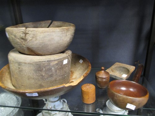 Lot 145 - A rustic wooden bowl 39cms (wormed) and other...