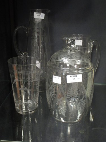 Lot 165 - An Edwardian glass jug engraved with shamrocks...