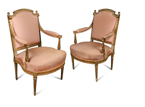 Lot 664 - A pair of Louis XVI style carved gilt wood...