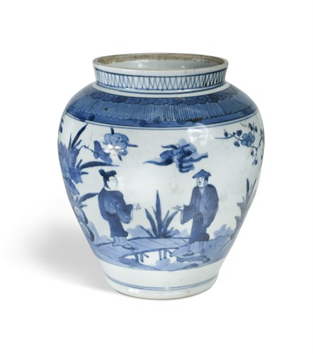 Lot 74 - A Japanese blue and white Arita ovoid jar, Edo, late 17th century
