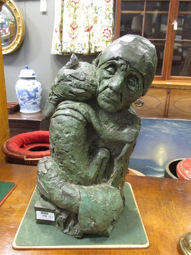 Lot 198 - A bronze figure of mother and child dated 1991...