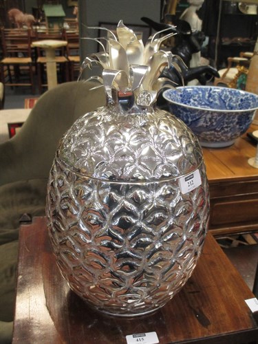 Lot 212 - A silvered pineapple cooler with hinged lid...
