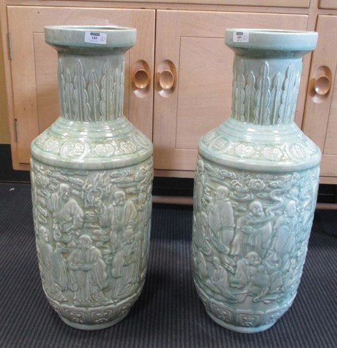 Lot 185 - A pair of celadon chinese vases 62cm high approx