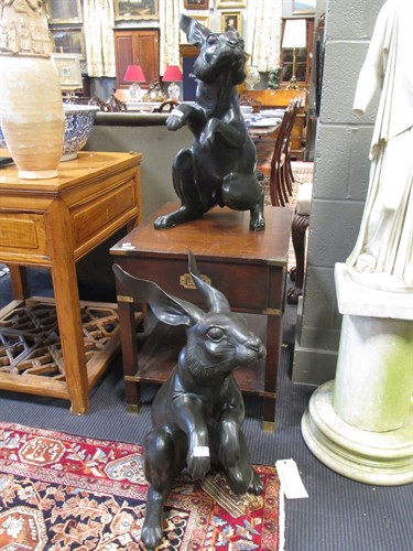 Lot 245 - A large pair of bronze model hares Approx 63cm...