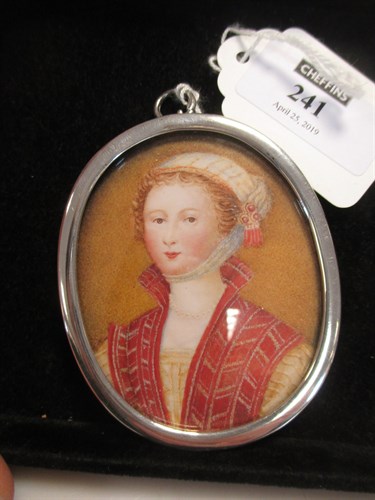 Lot 241 - A miniature portrait in an epns oval frame