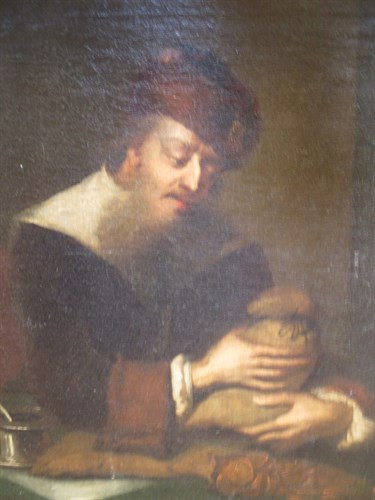 Lot 333 - Dutch School - 19th century, The Miser, oil on...