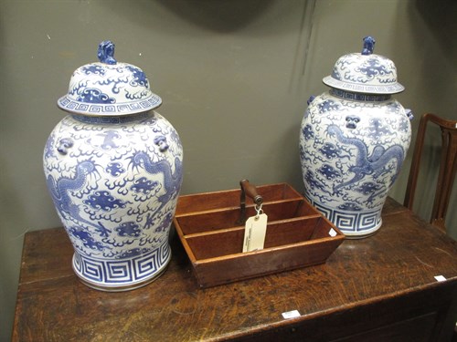 Lot 200 - A pair of modern Chinese blue & white vases...