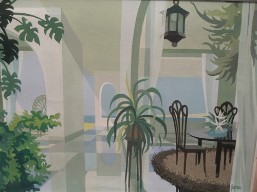 Lot 359 - Carpreau ? modern interior study,. oil 44cm/59cm