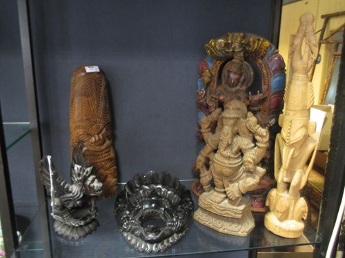 Lot 154 - A 20th century carved wood figure of Saraswati...