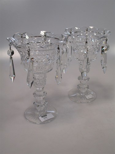 Lot 112 - A set of four Irish glass table lustres, each...