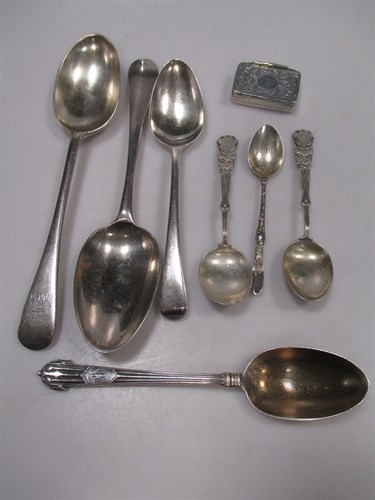 Lot 291 - Seven silver spoons together with a silver...
