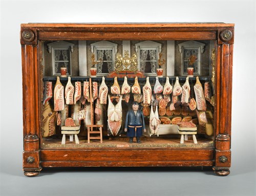Lot 399 - A Victorian butcher`s shop-front model diorama