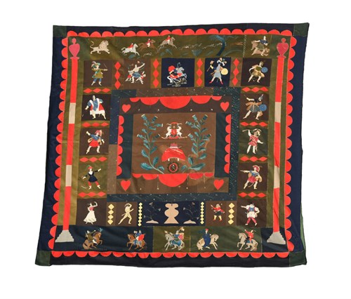 Lot 396 - A Folk Art felt work panel, decorated with an armorial and thistles