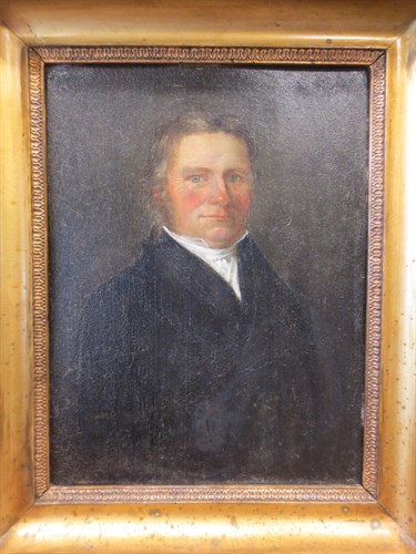 Lot 428 - A pair of 19th century oil on board portraits,...