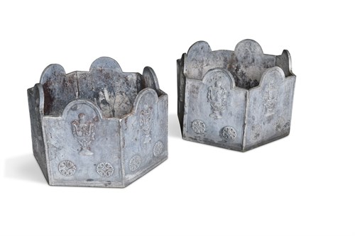 Lot 678 - A pair of six sided lead planters
