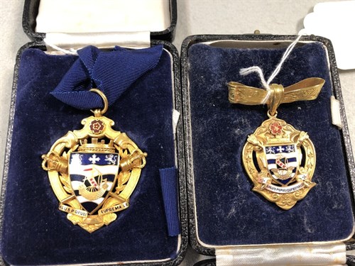 Lot 146 - Two 9ct gold and enamelled badges dated...