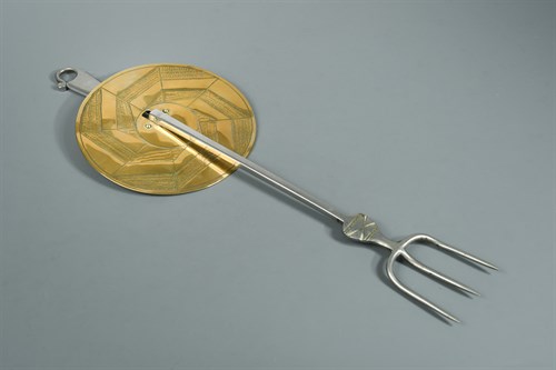 Lot 380 - Ernest Gimson (British, 1894-1919) an Arts and Crafts steel and brass three tine toasting fork