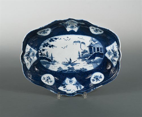 Lot 7 - A Bow powder blue ground shaped oval dish, circa 1765