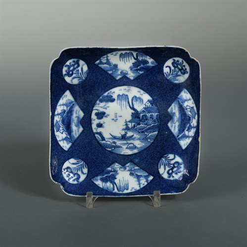 Lot 8 - A Bow powder blue ground shaped square plate, circa 1765