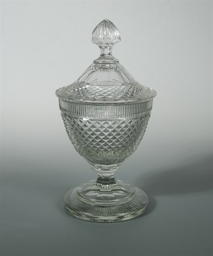 Lot 78 - A 19th century hobnail cut glass pedestal vase and cover, probably Irish